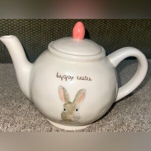 Rae Dunn Bunny Happy Easter ceramic tea pot pink White with lid